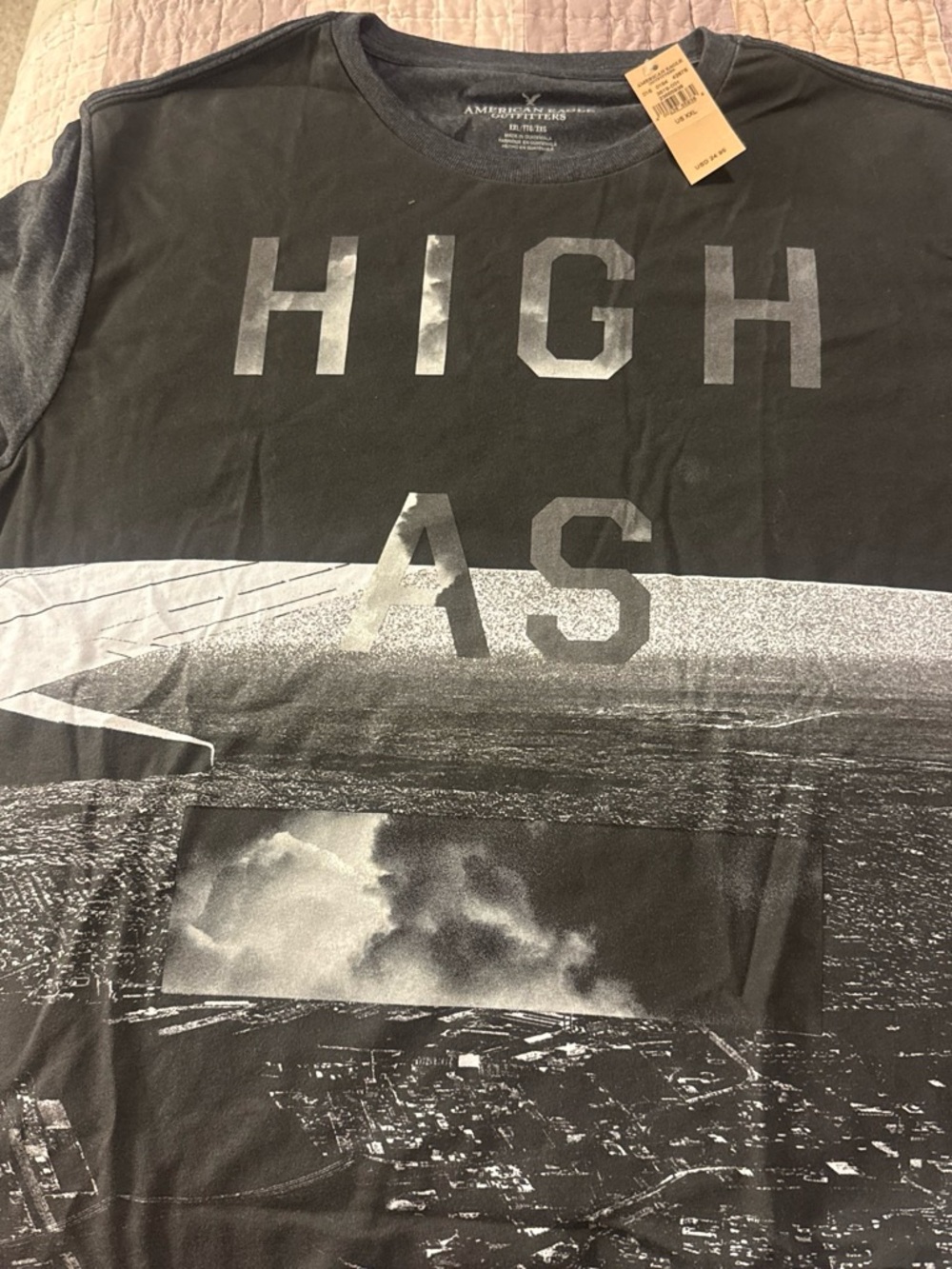 AMERICAN EAGLE OUTFITTERS Black Graphic 'HIGH AS' Short Sleeve Tee